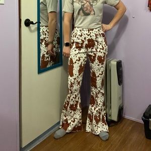Cow print bell bottoms